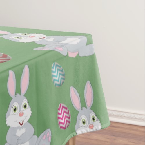 Cute Green Easter Bunny Rabbit Pattern Tablecloth