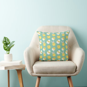 Cute green easter chicken rabbit egg throw pillow