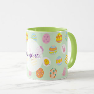 Cute Green Easter Egg Pattern Personalized Name Mug
