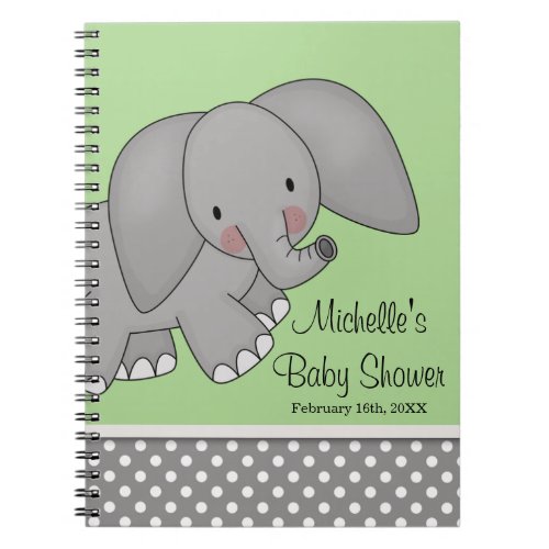 Cute Green Elephant Baby Shower Guest Book