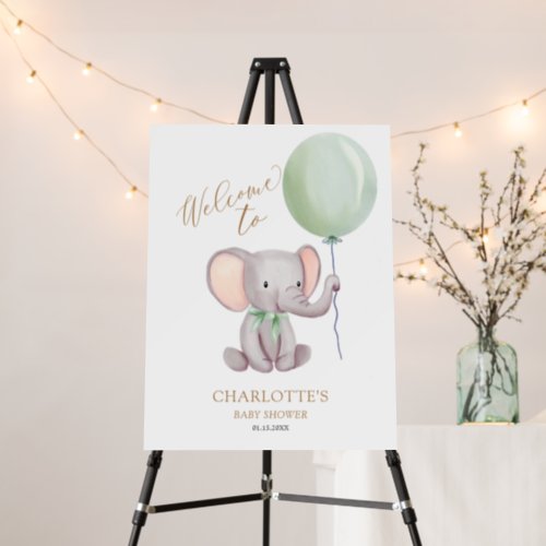 Cute Green Elephant Baby Shower Welcome Sign