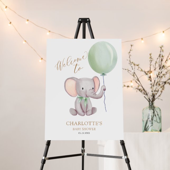 Cute Green Elephant Baby Shower Welcome Sign (In Situ (Stand))