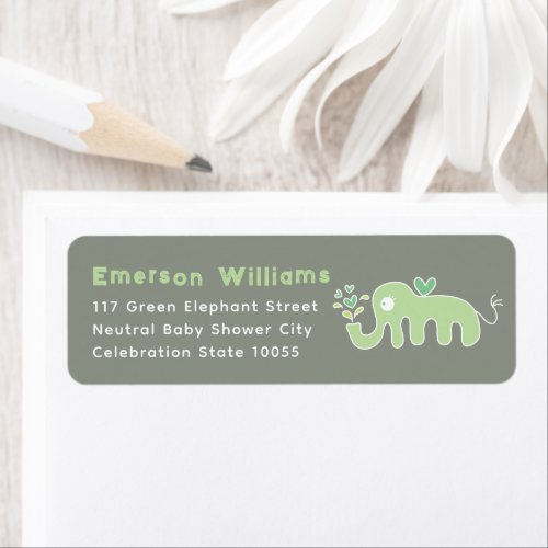 Cute Green Elephant Boy  Girl Baby Shower Address Label