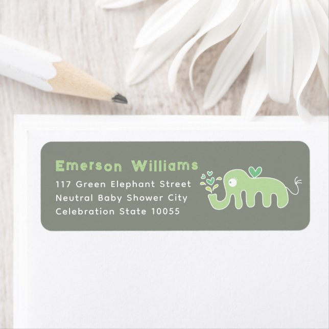 Cute Green Elephant Boy / Girl Baby Shower Address Label (Insitu)