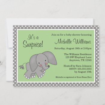 Cute Green Elephant Gender Neutral Baby Shower Invitation by WhimsicalPrintStudio at Zazzle