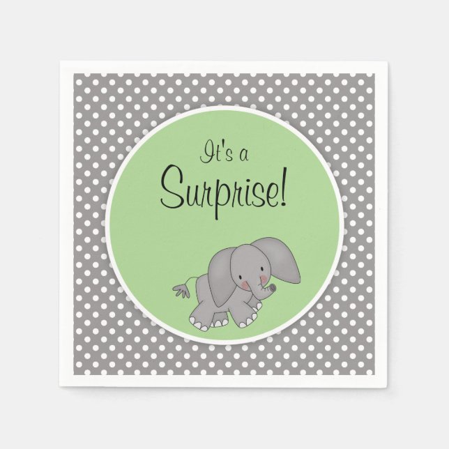 Cute Green Elephant Gender Neutral Baby Shower Paper Napkins (Front)