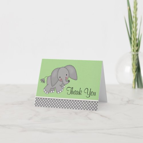 Cute Green Elephant Thank You Cards