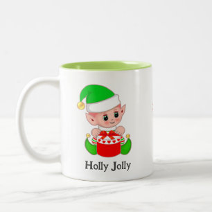 Cute Green Elf Christmas Gift Two-Tone Coffee Mug