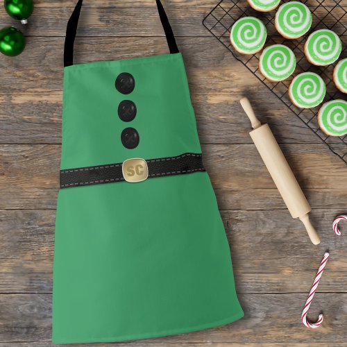 Cute Green Elf Costume Kids Christmas Apron