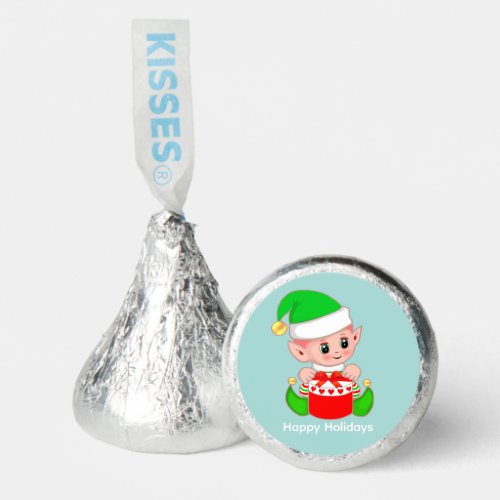 Cute Green Elf with Gift Hershey Kisses Hersheys Kisses