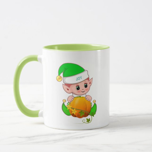 Cute Green Elf with Pumpkin Mug (Left)