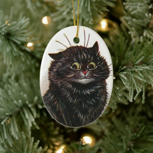 Cute Green Eyed Black Cat  Louis Wain  Ornament 