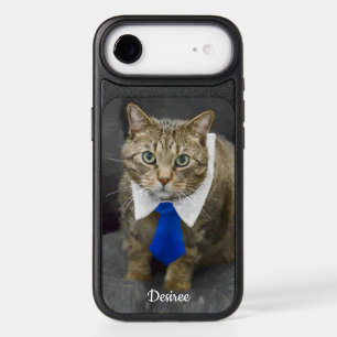 Cute green-eyed brown tabby cat wearing a blue tie iPhone 17 air case