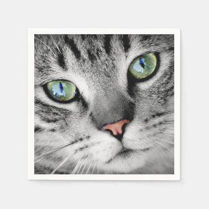 Cute green eyed cat portrait paper napkins
