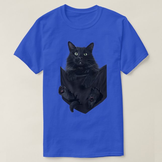Cute Green Eyes Kitten Black Cat Pocket  T-Shirt (Design Front)