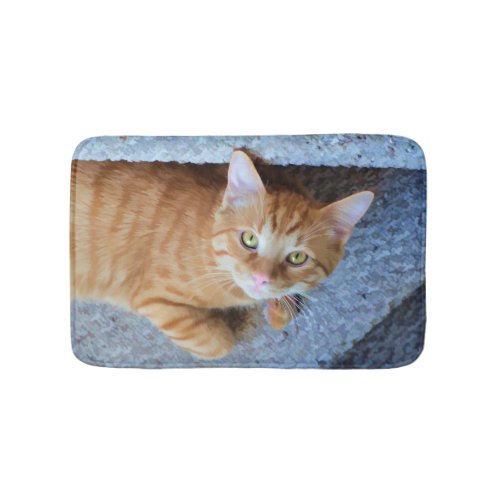 Cute Green Eyes Orange Tabby Cat Bath Mat