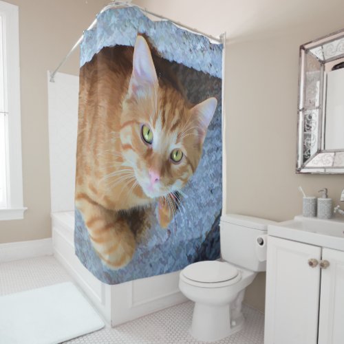 Cute Green Eyes Orange Tabby Cat Shower Curtain