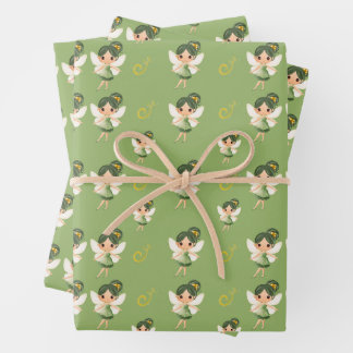 Cute Green Fairy Wrapping Paper Sheets