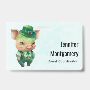 Cute Green Fairytale Pig in Fancy Attire Badge