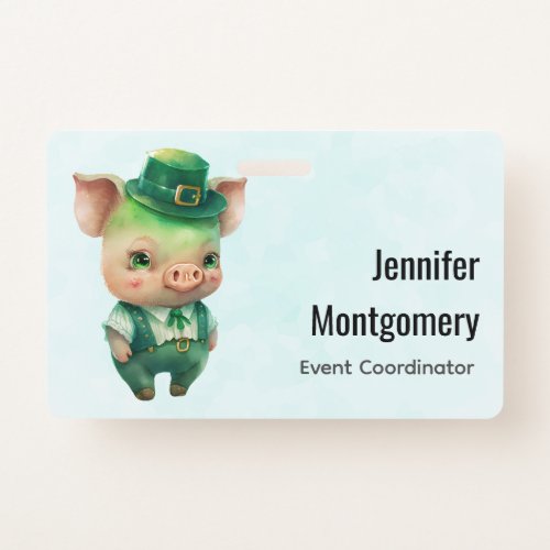 Cute Green Fairytale Pig in Fancy Attire Badge