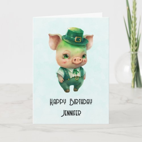 Cute Green Fairytale Pig in Fancy Attire Birthday Card