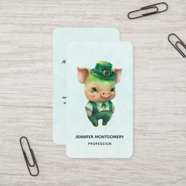 Cute Green Fairytale Pig in Fancy Attire Business Card (Front/Back In Situ)