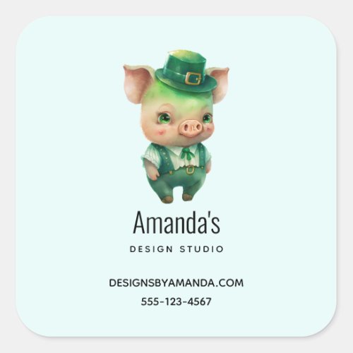 Cute Green Fairytale Pig in Fancy Attire Business Square Sticker