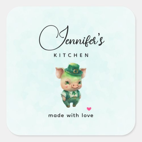Cute Green Fairytale Pig in Fancy Attire Kitchen Square Sticker