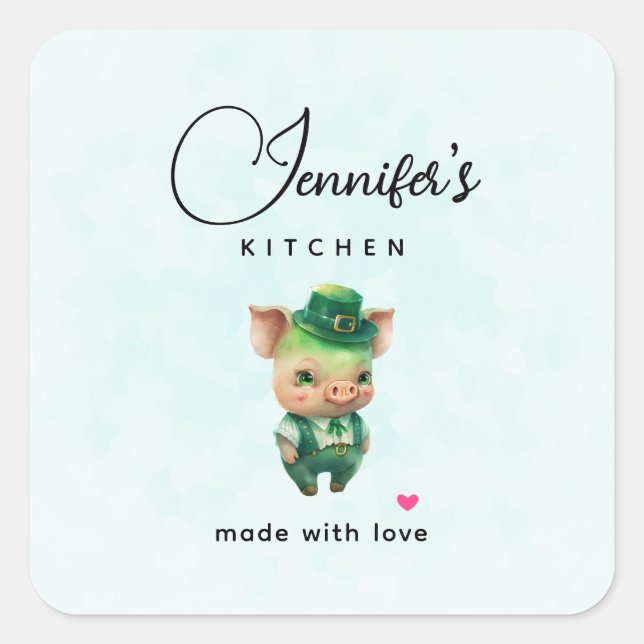Cute Green Fairytale Pig in Fancy Attire Kitchen Square Sticker (Front)