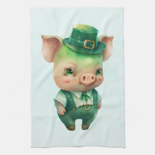 Cute Green Fairytale Pig in Fancy Attire Kitchen Towel