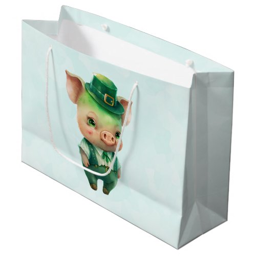 Cute Green Fairytale Pig in Fancy Attire Large Gift Bag