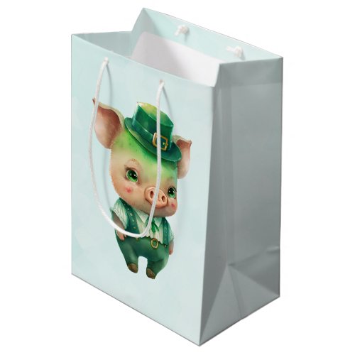 Cute Green Fairytale Pig in Fancy Attire Medium Gift Bag