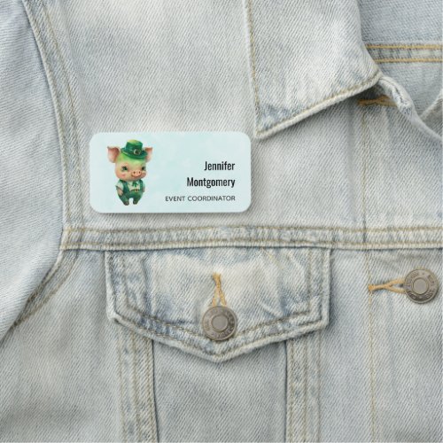 Cute Green Fairytale Pig in Fancy Attire Name Tag