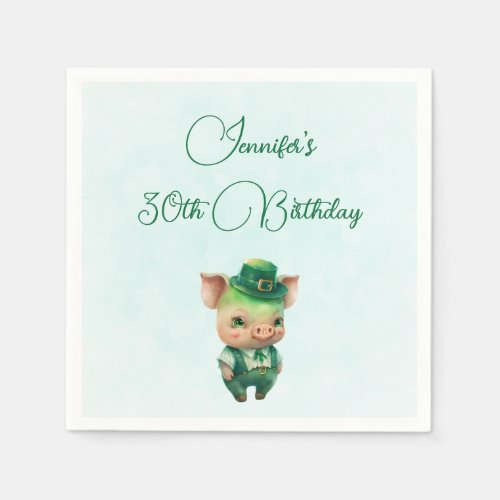 Cute Green Fairytale Pig in Fancy Attire Napkins