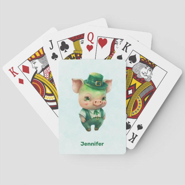 Cute Green Fairytale Pig in Fancy Attire Poker Cards (Back)
