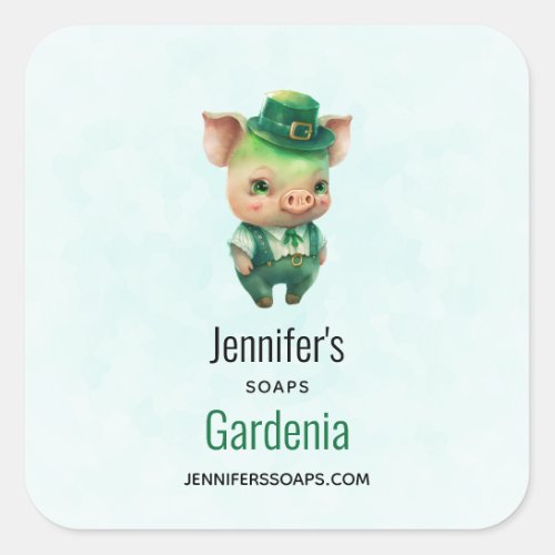 Cute Green Fairytale Pig in Fancy Attire Soap Biz Square Sticker