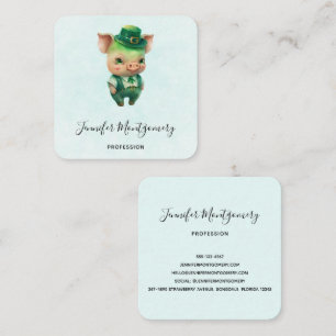 Cute Green Fairytale Pig in Fancy Attire Square Business Card