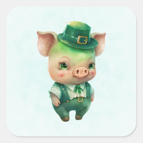 Cute Green Fairytale Pig in Fancy Attire  Square Sticker