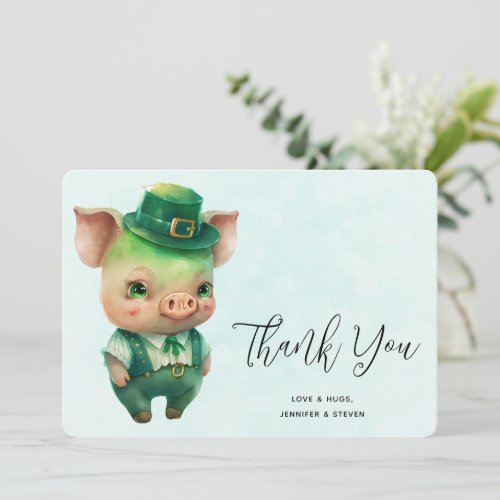 Cute Green Fairytale Pig in Fancy Attire Thank You Card