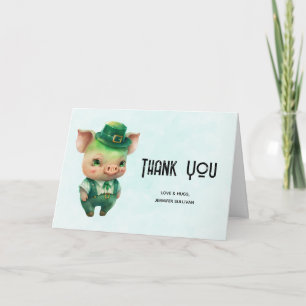 Cute Green Fairytale Pig in Fancy Attire Thank You Card