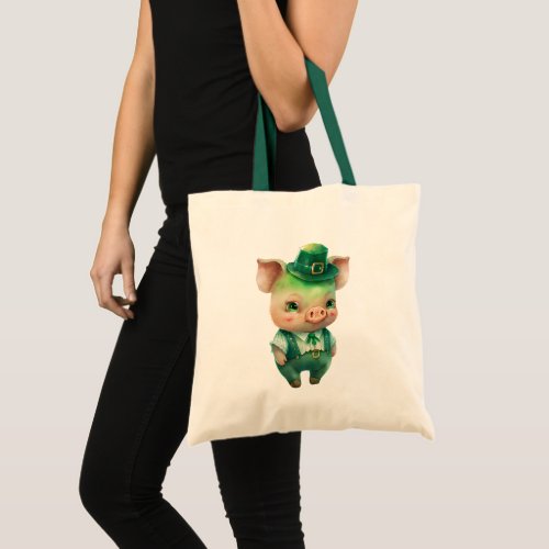 Cute Green Fairytale Pig in Fancy Attire Tote Bag