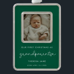 Cute Green First Christmas as Grandparents Photo Christmas Ornament<br><div class="desc">A cute whimsical script and a modern design for this photo ornament gift. To customize with your favorite baby picture. You can also easily change the background color. Perfect to celebrate your First Christmas as new grandparents.</div>