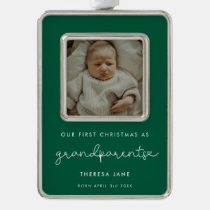 Cute Green First Christmas as Grandparents Photo Christmas Ornament