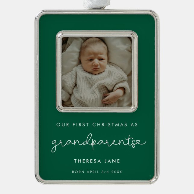 Cute Green First Christmas as Grandparents Photo Christmas Ornament (Front)