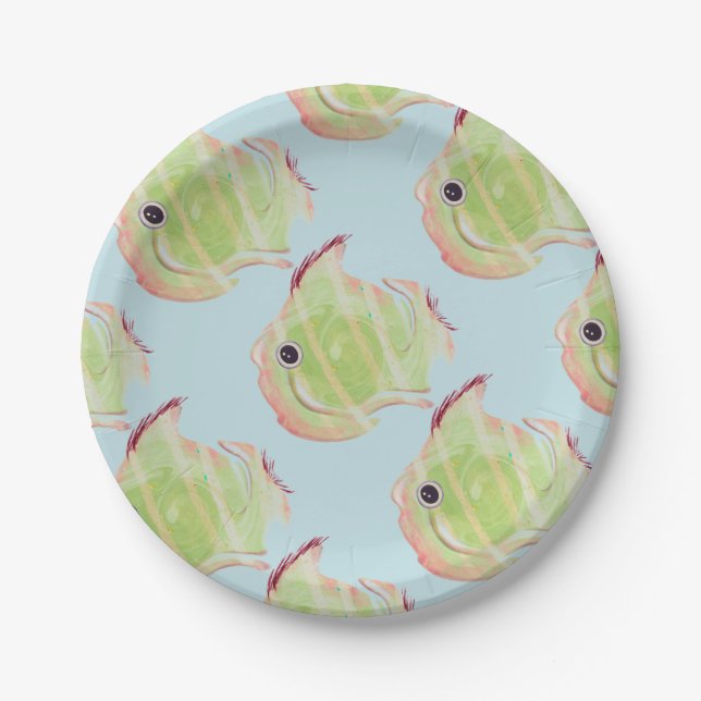 Cute Green Fish Paper Plate (Front)