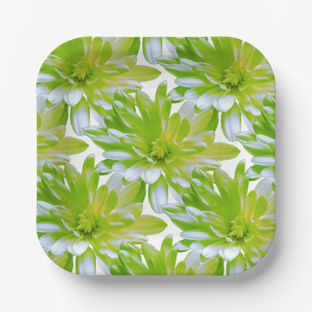 Cute green floral green flower green daisy paper plates (Front)