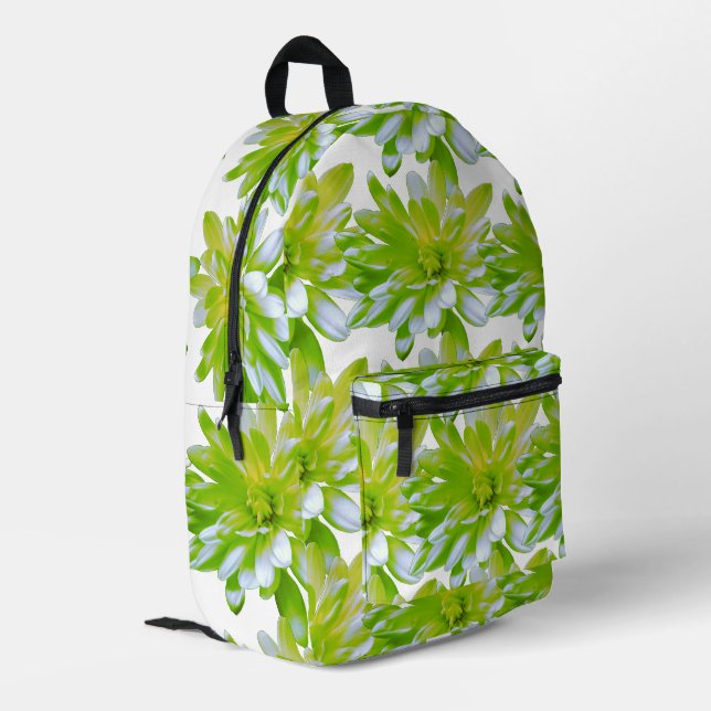 Cute green floral green flower green daisy printed backpack (Back Corner Left)