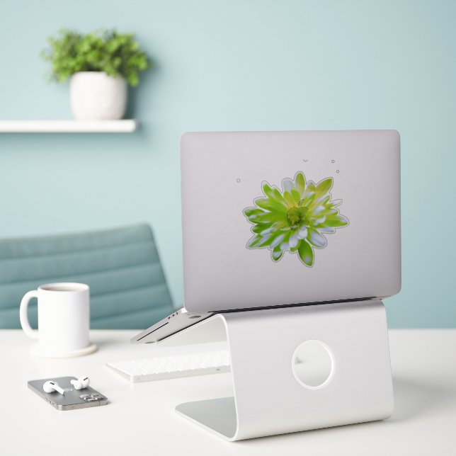 Cute green floral green flower green daisy sticker (Laptop On Desk)