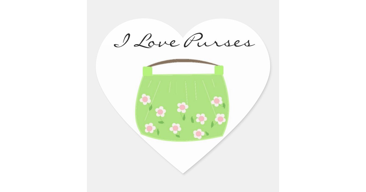 Cute Green Floral Purse Heart Sticker | Zazzle