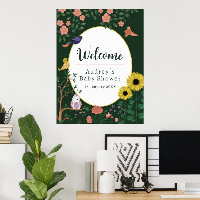 Cute Green Floral Welcome to Baby Shower Sign (Home Office)